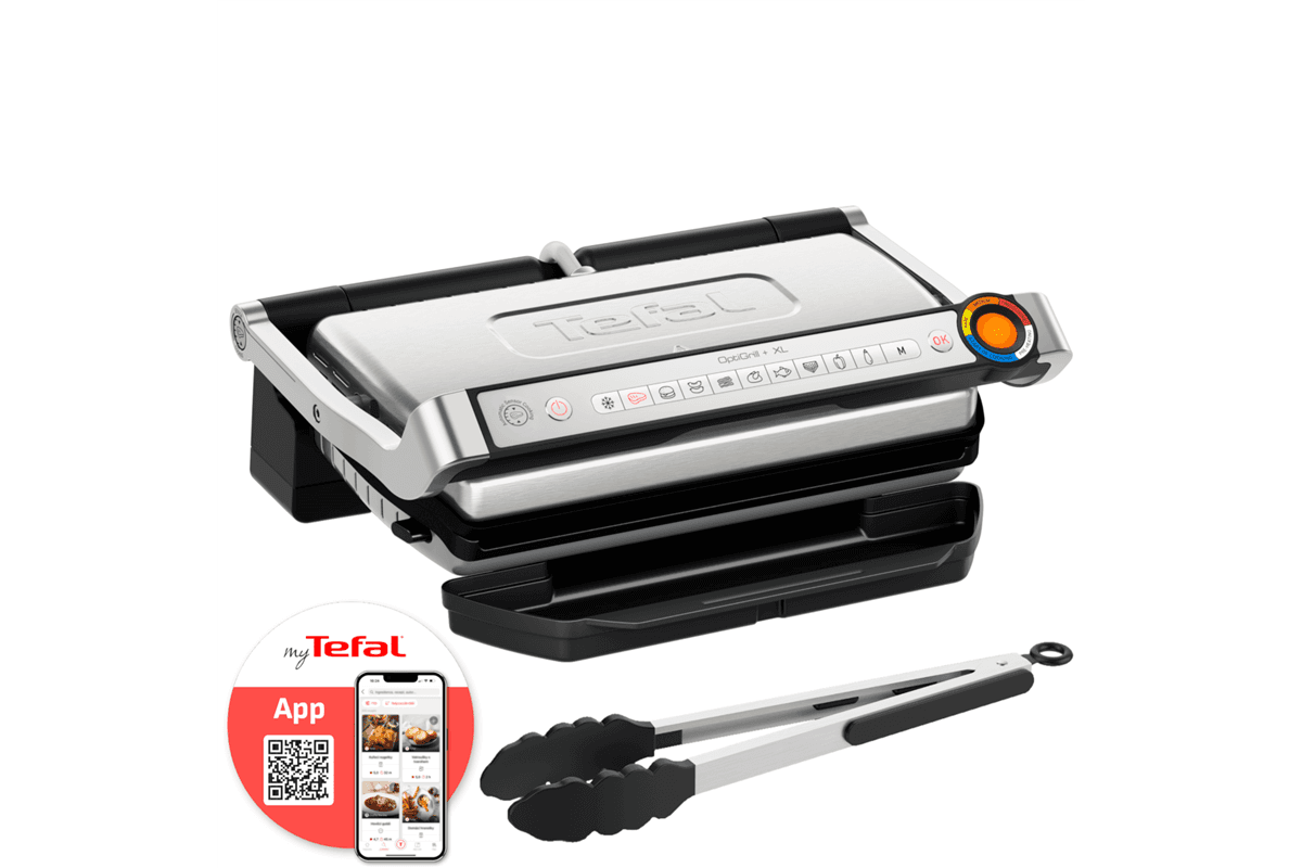 Elektromos grill Tefal OptiGrill+ XL fogóval GC728D10 Rozsdamentes/Fekete