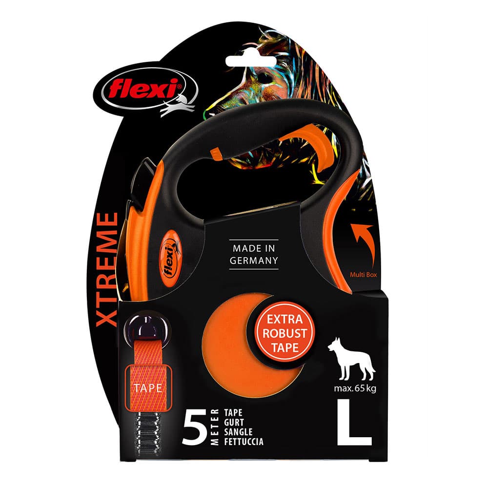 flexi Xtreme szalagpóráz kutyáknak, narancssárga, 5 m- L: 65 kg testsúlyig