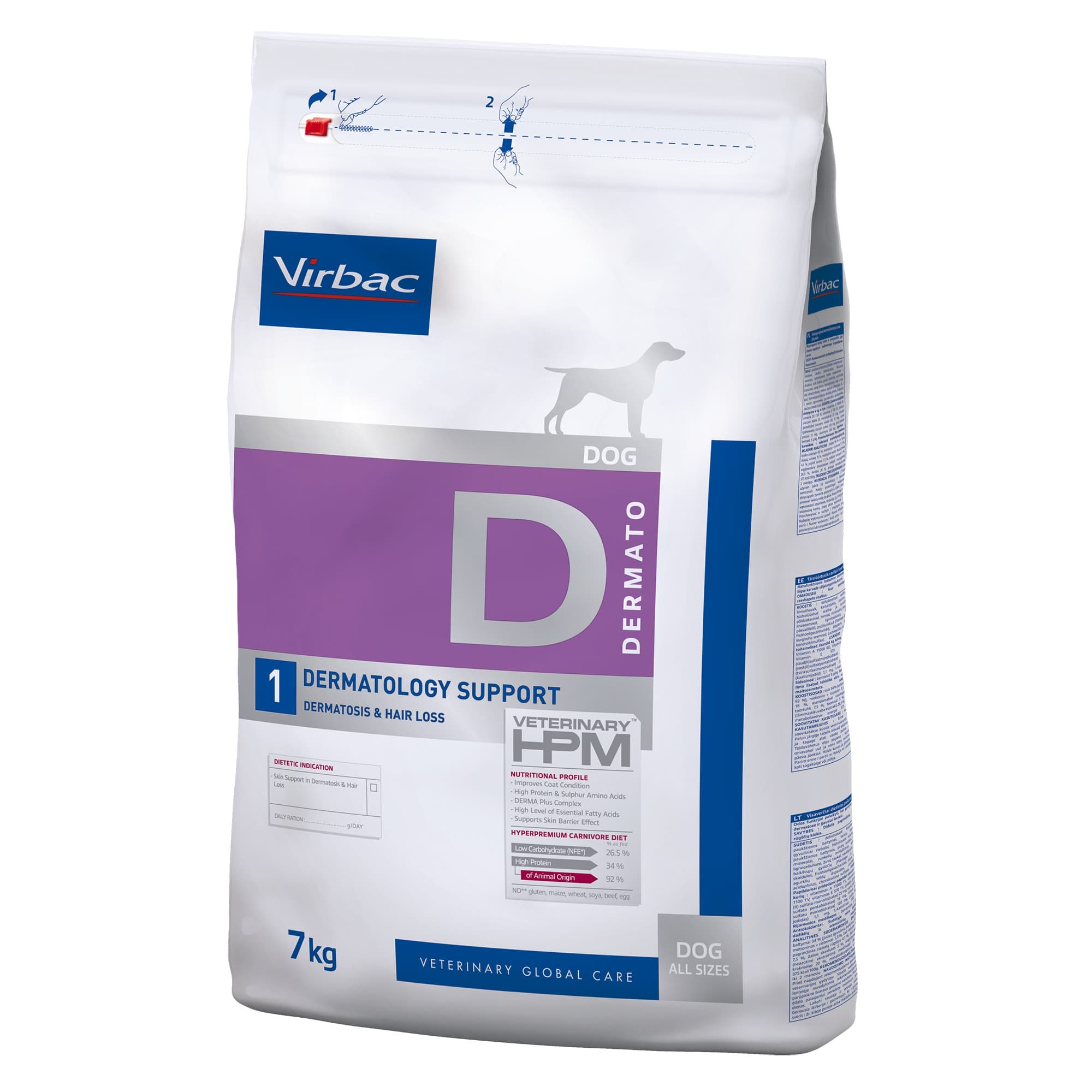 7kg Virbac Veterinary HPM Dog Dermatology Support D1 száraz kutyatáp