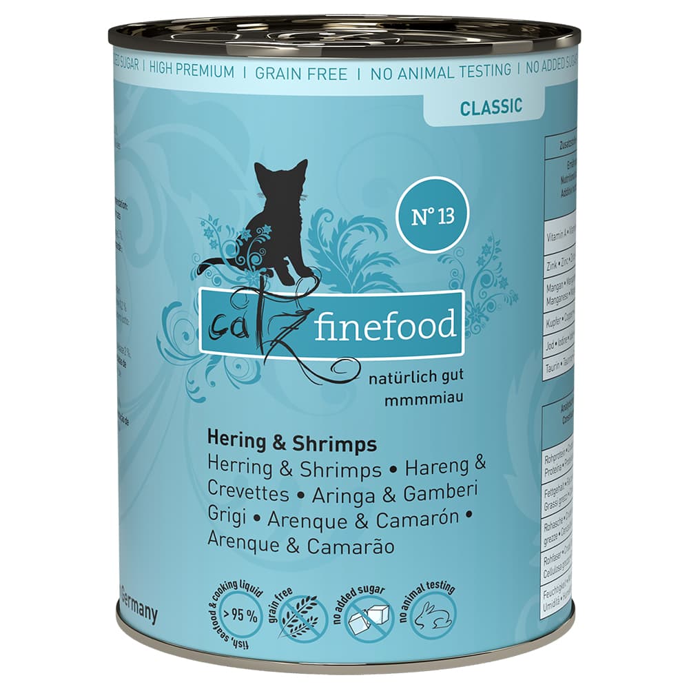 6x400g catz finefood Hering & garnéla konzerv nedves macskatáp